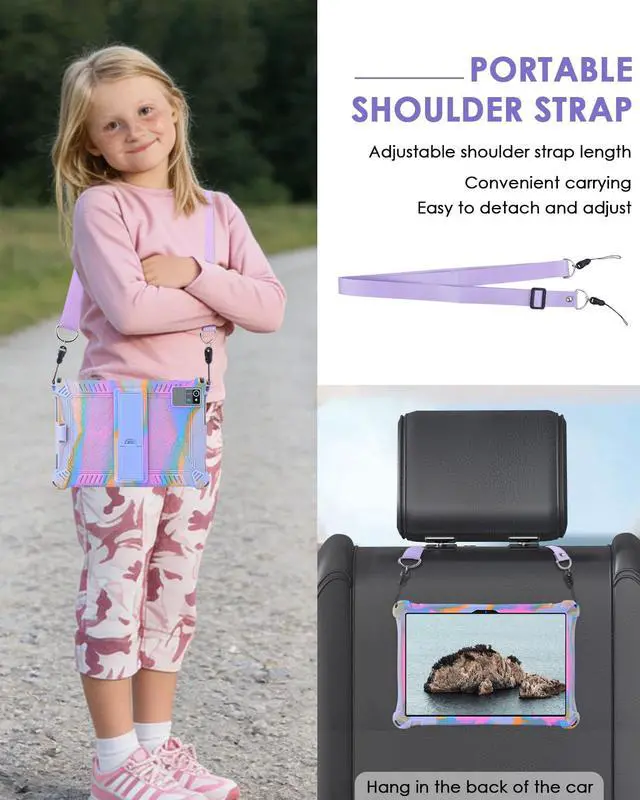 Alt view image 5 of 7 - Okaysea 10.1 inch Silicone Tablet Case with Stylus Pen & Shoulder Strap, Moderness 10.1" Case, Soft Portable Protective Cover for QunyiCO 10.1, Azeyou Tab 6 10 inch, Rose Red & Purple