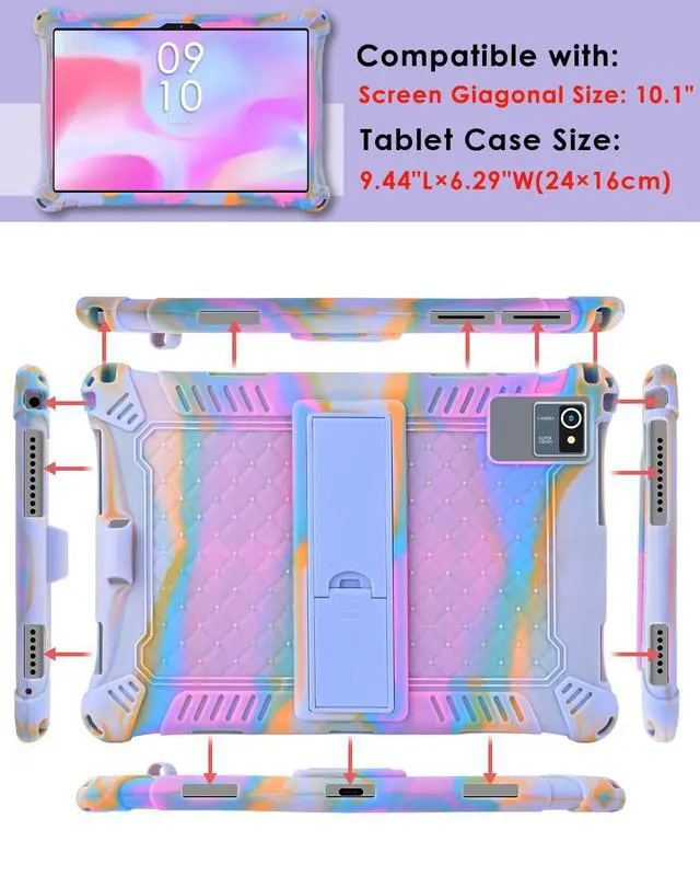 Alt view image 3 of 7 - Okaysea 10.1 inch Silicone Tablet Case with Stylus Pen & Shoulder Strap, Moderness 10.1" Case, Soft Portable Protective Cover for QunyiCO 10.1, Azeyou Tab 6 10 inch, Rose Red & Purple