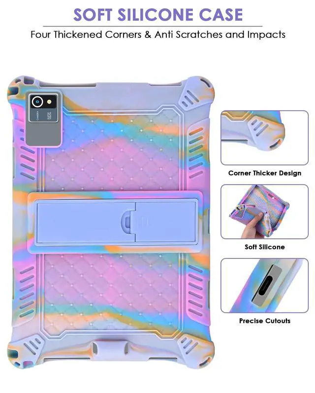 Alt view image 7 of 7 - Okaysea 10.1 inch Silicone Tablet Case with Stylus Pen & Shoulder Strap, Moderness 10.1" Case, Soft Portable Protective Cover for QunyiCO 10.1, Azeyou Tab 6 10 inch, Rose Red & Purple