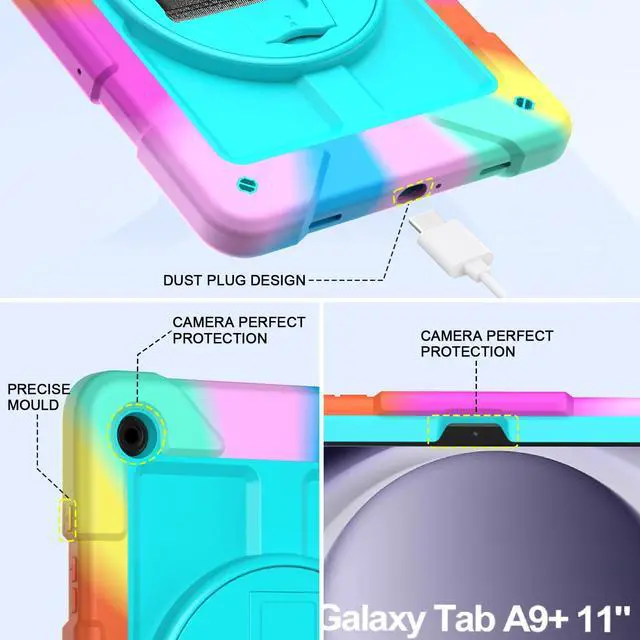 Alt view image 5 of 7 - for Samsung Galaxy Tab A9+/A9 Plus Case 11" 2023 (SM-X210/X216/X218), Shockproof Samsung Galaxy Tab A9 Plus Case with Rotating Stand and Hand/Shoulder Strap, Turquoise