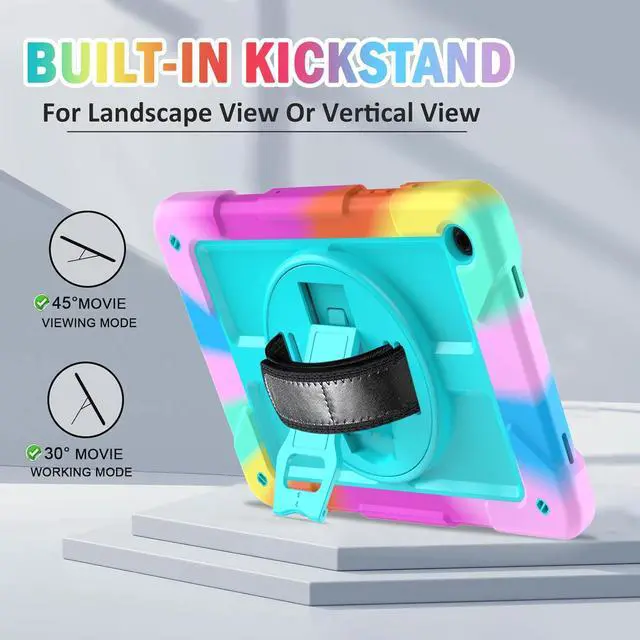 Alt view image 6 of 7 - for Samsung Galaxy Tab A9+/A9 Plus Case 11" 2023 (SM-X210/X216/X218), Shockproof Samsung Galaxy Tab A9 Plus Case with Rotating Stand and Hand/Shoulder Strap, Turquoise