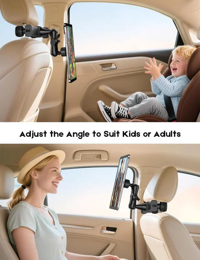 Alt view image 2 of 7 - Tablet Holder for Car Headrest,360°Adjustable Magnetic Tablet Mount for Car Backseat,Gifts Road Trip Essentials for Kids,Fits for 4.7-17" Device Like iPad Pro, Air, Mini, Galaxy, Fire