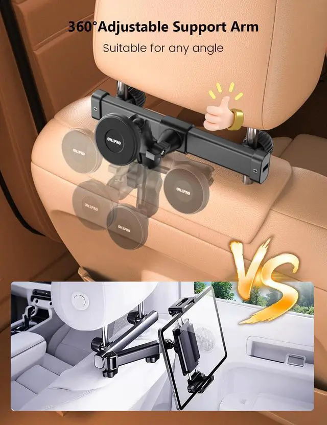 Alt view image 6 of 7 - Tablet Holder for Car Headrest,360°Adjustable Magnetic Tablet Mount for Car Backseat,Gifts Road Trip Essentials for Kids,Fits for 4.7-17" Device Like iPad Pro, Air, Mini, Galaxy, Fire