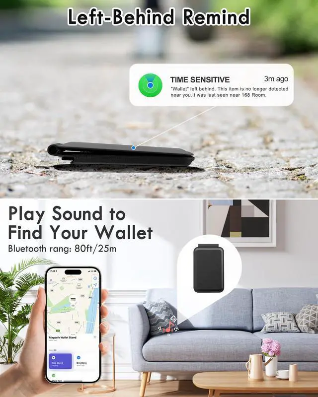 Alt view image 5 of 7 - for Magsafe Wallet with Full Find My Functionality, Strong Magnetic Wallet for iPhone 16/15/14/13/12 Series, Thinnest Card Holder with Adjustable Stand, 6 Cards Holder, PU Leather Black