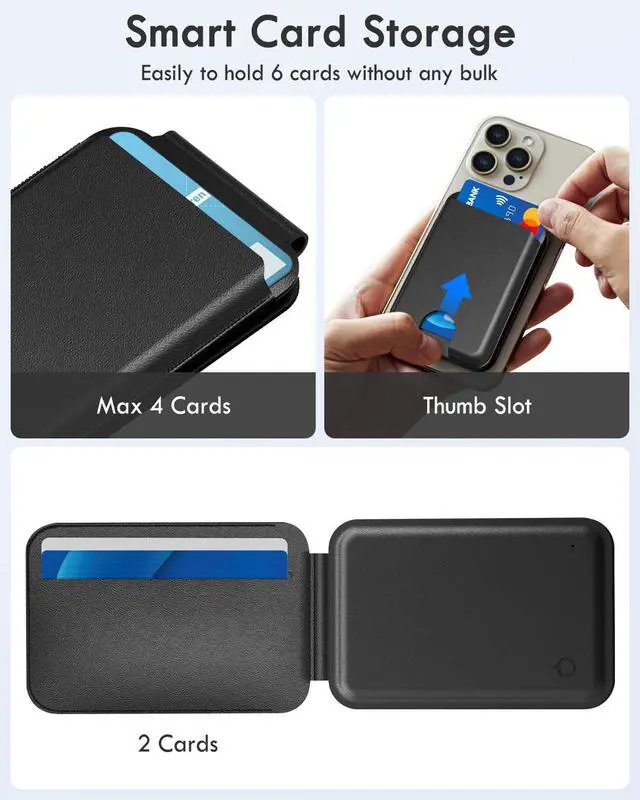 Alt view image 6 of 7 - for Magsafe Wallet with Full Find My Functionality, Strong Magnetic Wallet for iPhone 16/15/14/13/12 Series, Thinnest Card Holder with Adjustable Stand, 6 Cards Holder, PU Leather Black