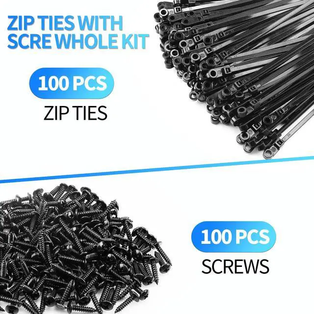 Alt view image 3 of 7 - 100 PCS 12" Mountable Cable Zip Ties with 100 Screws