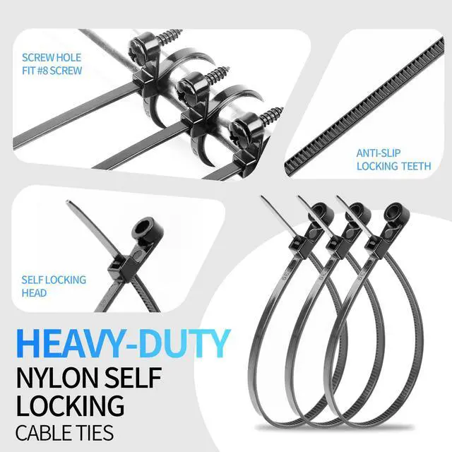 Alt view image 4 of 7 - 100 PCS 12" Mountable Cable Zip Ties with 100 Screws