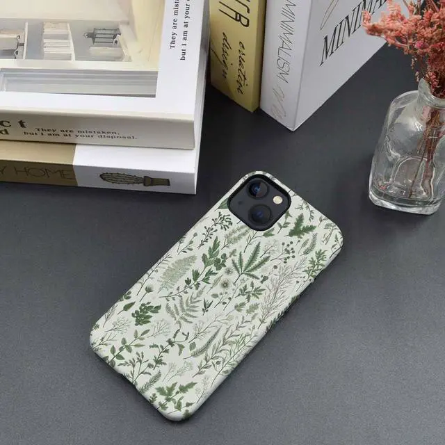 Alt view image 7 of 7 - Case Compatible with iPhone 13,Hybrid 2-Layer Hard Shell,Shockproof Soft for Girl Women,Vintage Sage Green Floral Pattern