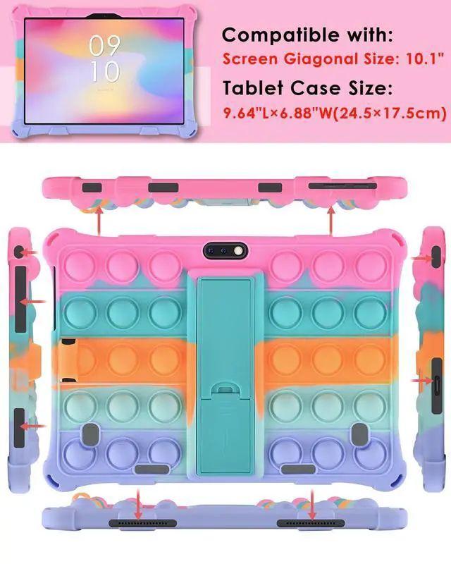 Alt view image 3 of 7 - Silicone Case Compatible with Dragon Touch Notepad K10, 10 inch Universal Tablet Case, Multi-Angle Protective Cover for ZONKO K105 10 inch, Winsing 10 with Strap & Stylus Pen, Rainbow