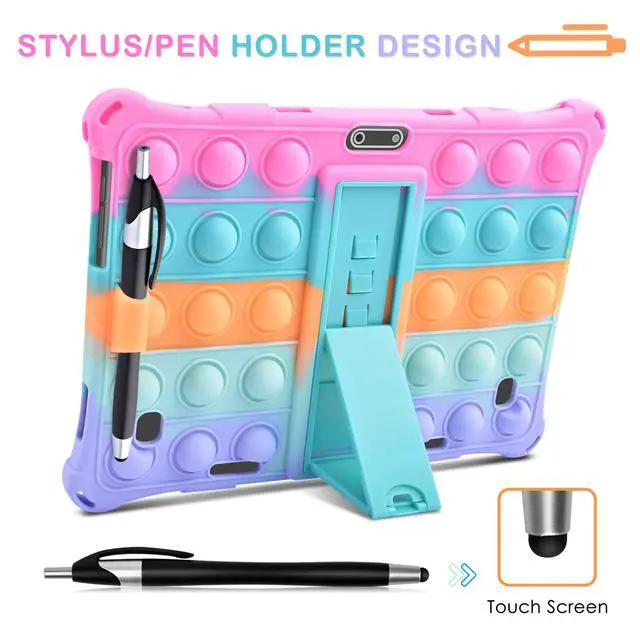 Alt view image 4 of 7 - Silicone Case Compatible with Dragon Touch Notepad K10, 10 inch Universal Tablet Case, Multi-Angle Protective Cover for ZONKO K105 10 inch, Winsing 10 with Strap & Stylus Pen, Rainbow