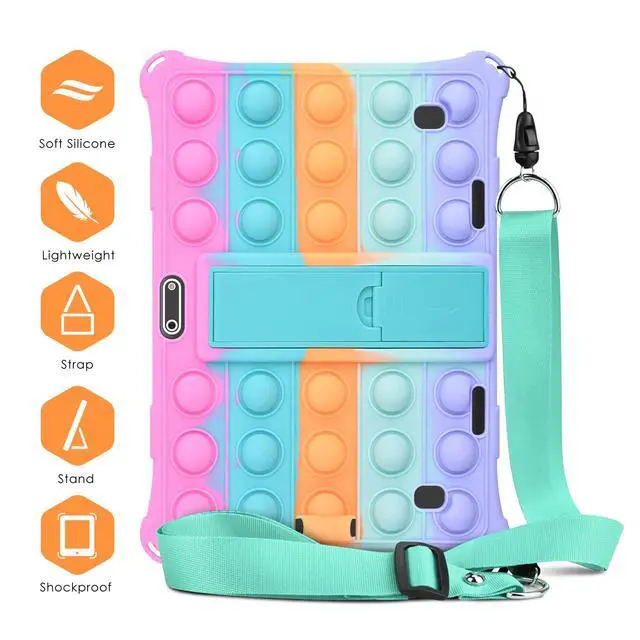 Alt view image 7 of 7 - Silicone Case Compatible with Dragon Touch Notepad K10, 10 inch Universal Tablet Case, Multi-Angle Protective Cover for ZONKO K105 10 inch, Winsing 10 with Strap & Stylus Pen, Rainbow