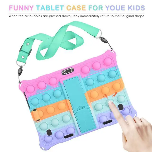 Alt view image 6 of 7 - Silicone Case Compatible with Dragon Touch Notepad K10, 10 inch Universal Tablet Case, Multi-Angle Protective Cover for ZONKO K105 10 inch, Winsing 10 with Strap & Stylus Pen, Rainbow