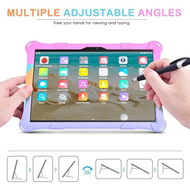 Alt view image 5 of 7 - Silicone Case Compatible with Dragon Touch Notepad K10, 10 inch Universal Tablet Case, Multi-Angle Protective Cover for ZONKO K105 10 inch, Winsing 10 with Strap & Stylus Pen, Rainbow