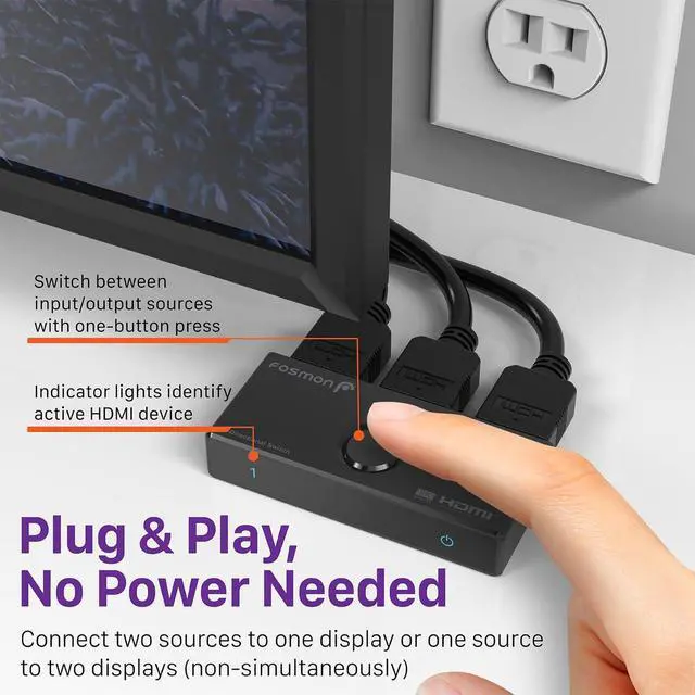 Alt view image 6 of 7 - HDMI 8K Bi-Directional Switch, Support 8K@60Hz 4K@120Hz HDR10+ HDCP 2.3 1 in 2 Out / 2 in 1 Out HDMI 2.1 Switcher, High Speed 48Gbps HDMI Splitter Compatible with PS4 PS5, Xbox, Roku, Apple TV
