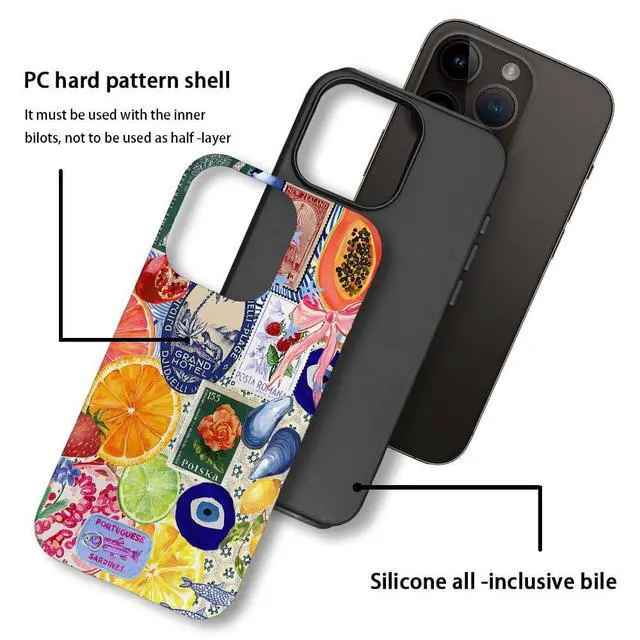Alt view image 3 of 7 - Compatible with for iPhone 15,Fruit Lemon European Summer Collage Phone Case for Girl Women Boy Men,Scratch Resistant Shockproof Cover Case for iPhone 15