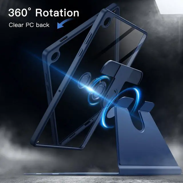 Alt view image 3 of 6 - Rotating Case for Samsung Galaxy Tab A11+/A11 Plus, 360 Degree Rotation Protective Stand Cover Clear Back, Multi-Angle Viewing, Auto Wake/Sleep (Navy)