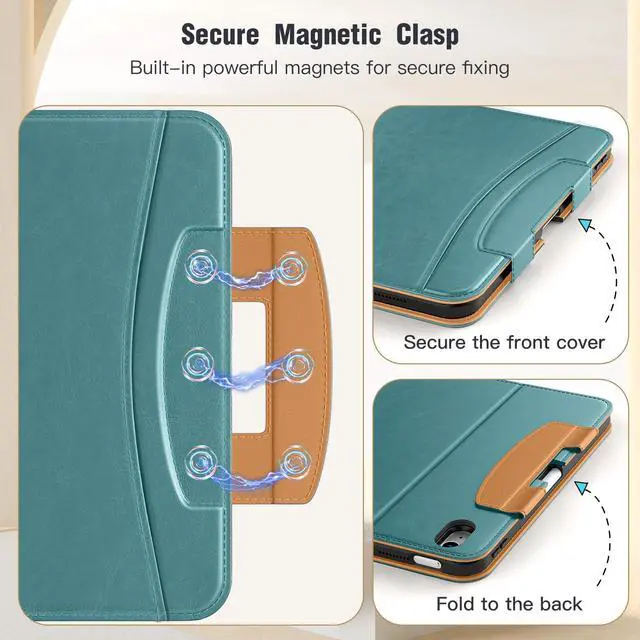 Alt view image 3 of 7 - for iPad A16 Case 11-inch, iPad 11th/10th Generation Case (2025/2022) with Pencil Holder & Pocket, Premium PU Leather Folio Stand Cover, Multiple Viewing Angles, Turquoise