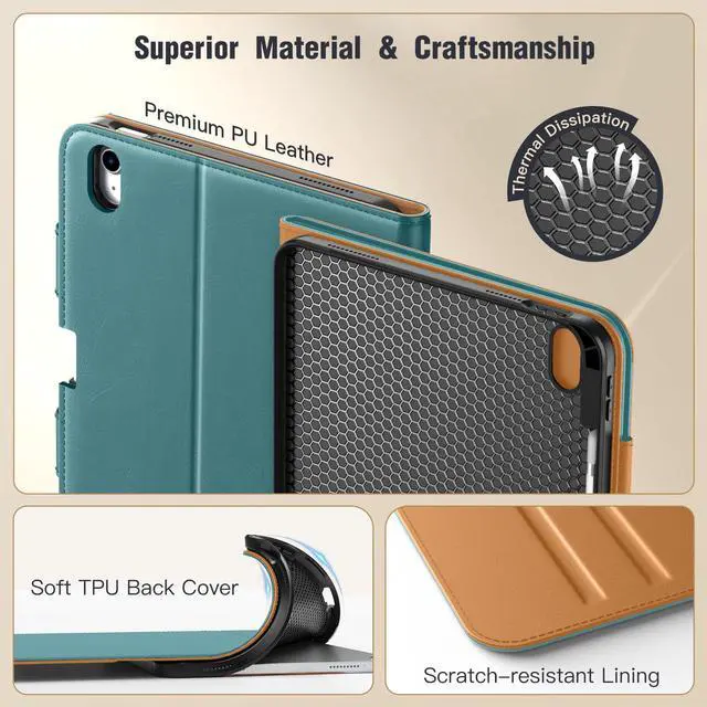 Alt view image 5 of 7 - for iPad A16 Case 11-inch, iPad 11th/10th Generation Case (2025/2022) with Pencil Holder & Pocket, Premium PU Leather Folio Stand Cover, Multiple Viewing Angles, Turquoise