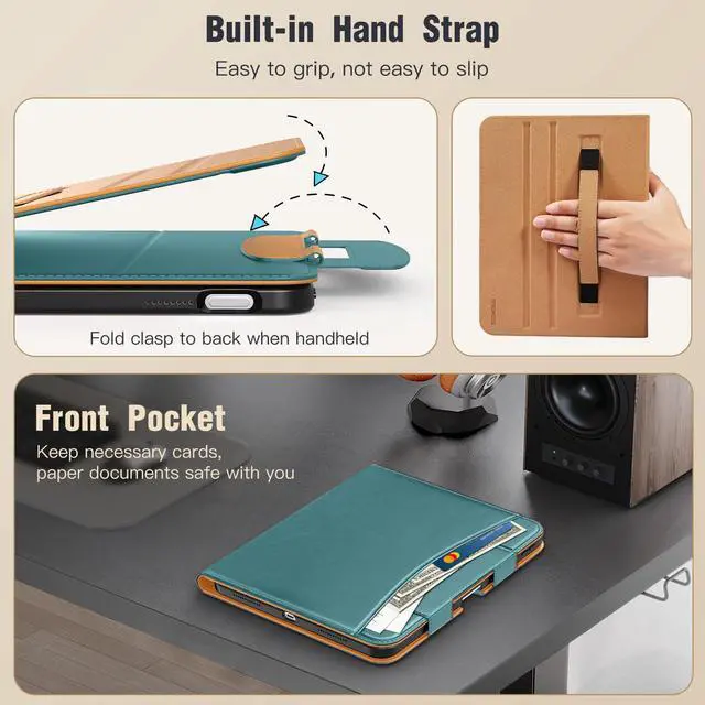 Alt view image 7 of 7 - for iPad A16 Case 11-inch, iPad 11th/10th Generation Case (2025/2022) with Pencil Holder & Pocket, Premium PU Leather Folio Stand Cover, Multiple Viewing Angles, Turquoise