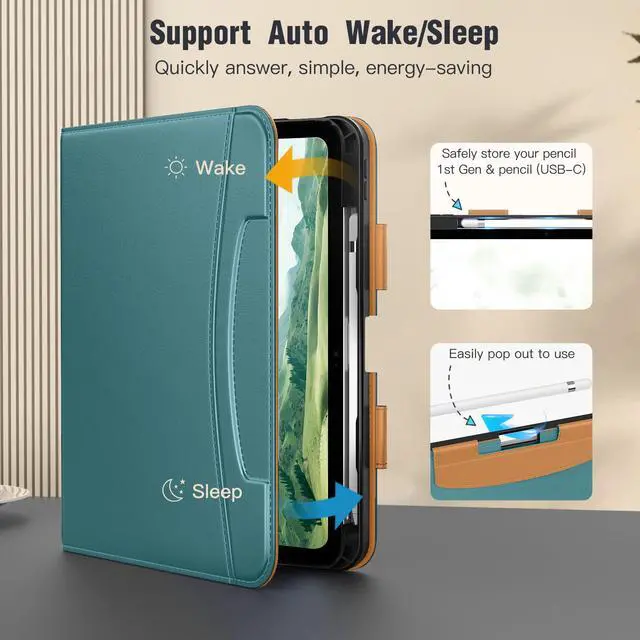Alt view image 6 of 7 - for iPad A16 Case 11-inch, iPad 11th/10th Generation Case (2025/2022) with Pencil Holder & Pocket, Premium PU Leather Folio Stand Cover, Multiple Viewing Angles, Turquoise
