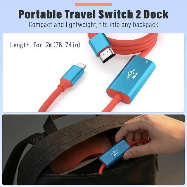 Alt view image 3 of 7 - Switch 2 Dock Portable USB-C to HDMI Cable TV Docking Station Compatible with Nintendo Switch 2,OLED/Steam Deck/ROG Ally X /4K@60Hz / HDMI 2.0 / USB 3.0 5Gbps / PD 3.0 100W TV Travel Dock