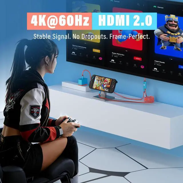 Alt view image 4 of 7 - Switch 2 Dock Portable USB-C to HDMI Cable TV Docking Station Compatible with Nintendo Switch 2,OLED/Steam Deck/ROG Ally X /4K@60Hz / HDMI 2.0 / USB 3.0 5Gbps / PD 3.0 100W TV Travel Dock