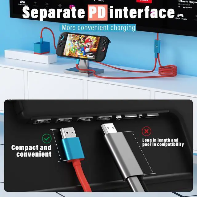 Alt view image 5 of 7 - Switch 2 Dock Portable USB-C to HDMI Cable TV Docking Station Compatible with Nintendo Switch 2,OLED/Steam Deck/ROG Ally X /4K@60Hz / HDMI 2.0 / USB 3.0 5Gbps / PD 3.0 100W TV Travel Dock