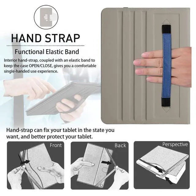 Alt view image 6 of 7 - for iPad Pro 11 Inch Case (M5) 2025/ (M4) 2024 - PU Leather Smart Cover, with Auto Wake/Sleep, Multiple View Angles, Hand Strap & Pocket - Navy Blue