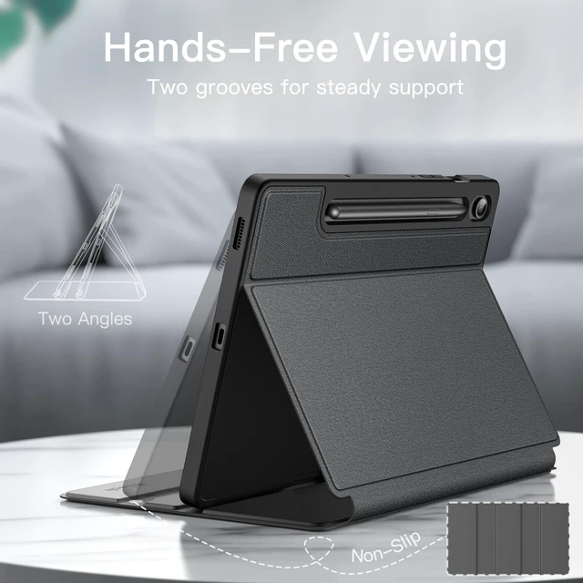 Alt view image 3 of 6 - Folio Case for Samsung Galaxy Tab S10 Lite/S10 FE/S9 FE 10.9", Black | Multi-Angle Stand Cover, S Pen Holder, Slim Protective Cover, Auto Wake/Sleep
