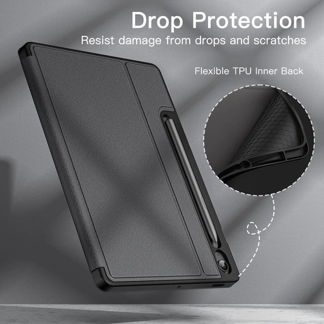 Alt view image 6 of 6 - Folio Case for Samsung Galaxy Tab S10 Lite/S10 FE/S9 FE 10.9", Black | Multi-Angle Stand Cover, S Pen Holder, Slim Protective Cover, Auto Wake/Sleep