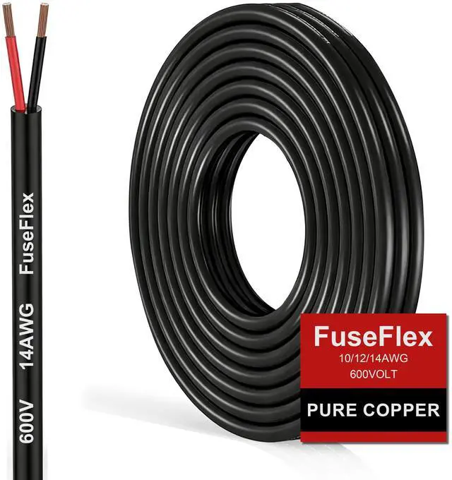 Main image of 14 Gauge Wire 2 Conductor 14 AWG Pure Copper Electrical Wire Flexible Low Voltage 14/2 Cable for Landscape Lighting, LED Strips, RV/Automotive (25FT/ 7.5M)