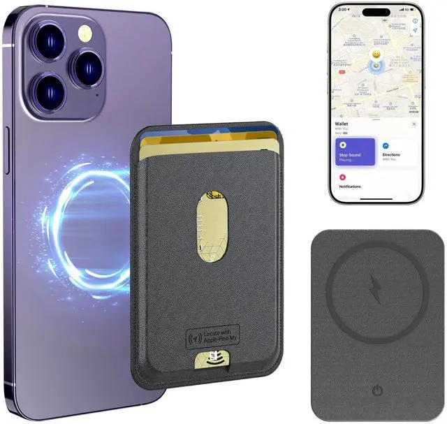 Main image of for Magsafe Wallet, Work with Apple Find My Tracking, Strongest Magnetic Leather Card Holder Wallet for iPhone 17/16/15/14/13/12 Pro Max Air Plus, Wireless Charging, 3-Cards RFID Holder, Black