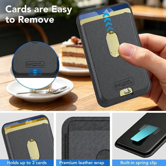 Alt view image 3 of 7 - for Magsafe Wallet, Work with Apple Find My Tracking, Strongest Magnetic Leather Card Holder Wallet for iPhone 17/16/15/14/13/12 Pro Max Air Plus, Wireless Charging, 3-Cards RFID Holder, Black