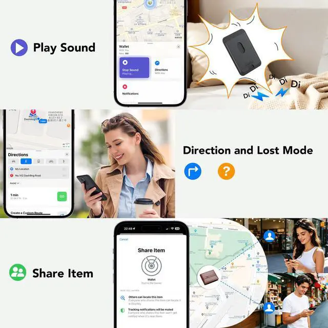 Alt view image 5 of 7 - for Magsafe Wallet, Work with Apple Find My Tracking, Strongest Magnetic Leather Card Holder Wallet for iPhone 17/16/15/14/13/12 Pro Max Air Plus, Wireless Charging, 3-Cards RFID Holder, Black