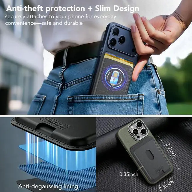Alt view image 6 of 7 - for Magsafe Wallet, Work with Apple Find My Tracking, Strongest Magnetic Leather Card Holder Wallet for iPhone 17/16/15/14/13/12 Pro Max Air Plus, Wireless Charging, 3-Cards RFID Holder, Black