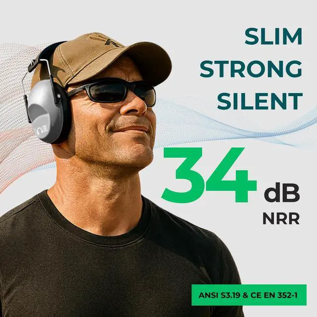 Alt view image 2 of 7 - 34dB NRR Hearing Protection Ear Muffs Highest NRR Compact Design Ear Protection for Loud Events & Sensory Use (Grey)