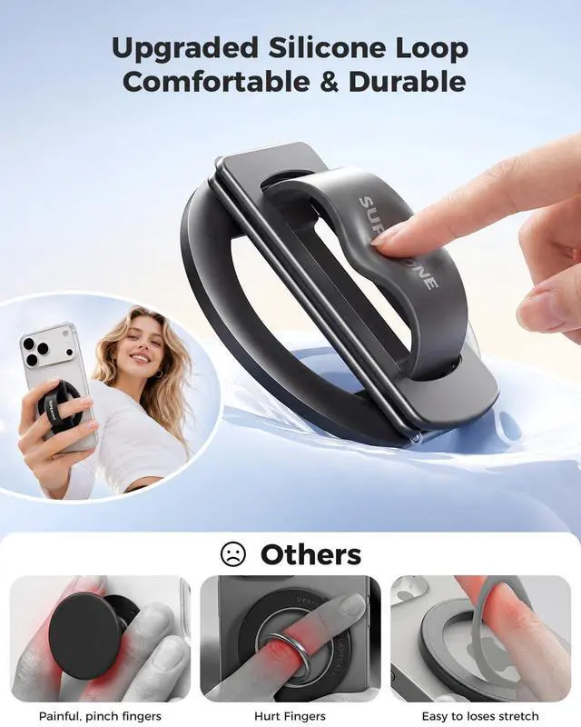 Alt view image 2 of 7 - for MagSafe Phone Grip with Soft Silicone Loop, Strong Magnetic Phone Stand Comfortable & Removable, Anti-Drop 4-in-1 Magnetic Ring Holder Kickstand for iPhone 17/16/15/14/13/12 MagSafe Case
