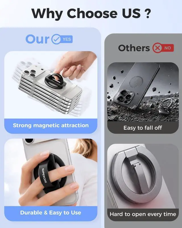 Alt view image 3 of 7 - for MagSafe Phone Grip with Soft Silicone Loop, Strong Magnetic Phone Stand Comfortable & Removable, Anti-Drop 4-in-1 Magnetic Ring Holder Kickstand for iPhone 17/16/15/14/13/12 MagSafe Case