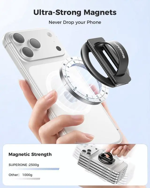 Alt view image 4 of 7 - for MagSafe Phone Grip with Soft Silicone Loop, Strong Magnetic Phone Stand Comfortable & Removable, Anti-Drop 4-in-1 Magnetic Ring Holder Kickstand for iPhone 17/16/15/14/13/12 MagSafe Case