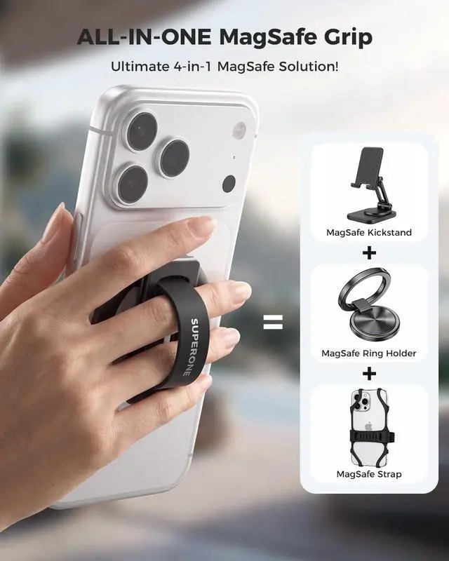 Alt view image 6 of 7 - for MagSafe Phone Grip with Soft Silicone Loop, Strong Magnetic Phone Stand Comfortable & Removable, Anti-Drop 4-in-1 Magnetic Ring Holder Kickstand for iPhone 17/16/15/14/13/12 MagSafe Case