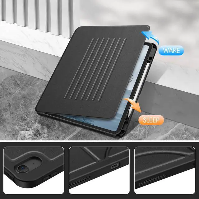 Alt view image 5 of 7 - Magnetic Stand Case for iPad Air 13-inch M4/M3/M2 (2026/2025/2024) - Multiple Angles Shockproof Rugged Soft TPU Cover with Pencil Holder, Auto Sleep/Wake, Black