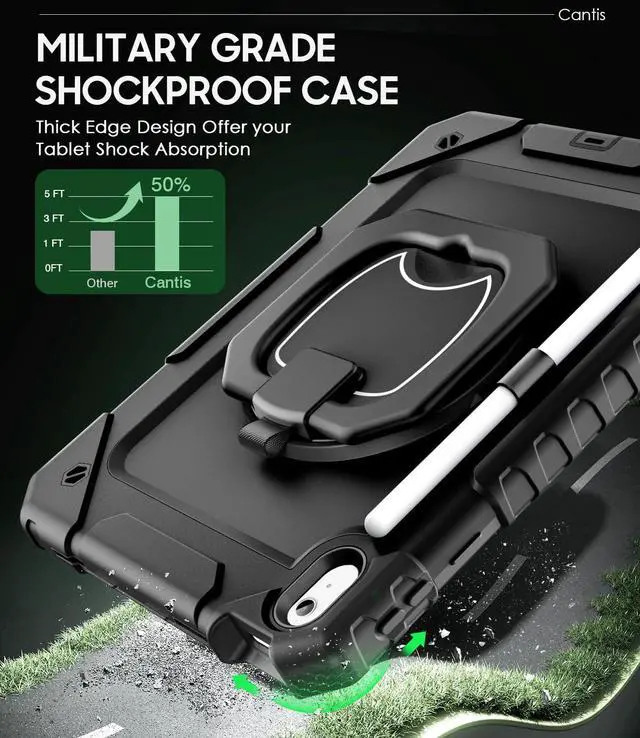 Alt view image 6 of 7 - Case for iPad (A16) 11th/ 10th Generation 11/ 10.9 Inch 2025/ 2022, Shockproof Case for iPad 11 with Screen Protector/ Rotating Stand/ Adjustable Shoulder Strap/ Pen Holder, Black