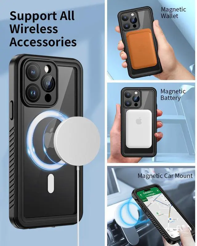 Alt view image 2 of 7 - Magnetic for iPhone 14 Pro Max Case, Waterproof Dustproof Case with Built-in Screen Protector Compatible with Magsafe, Full Body Protective Cover for iPhone 14 Pro Max 6.7 inch -Black
