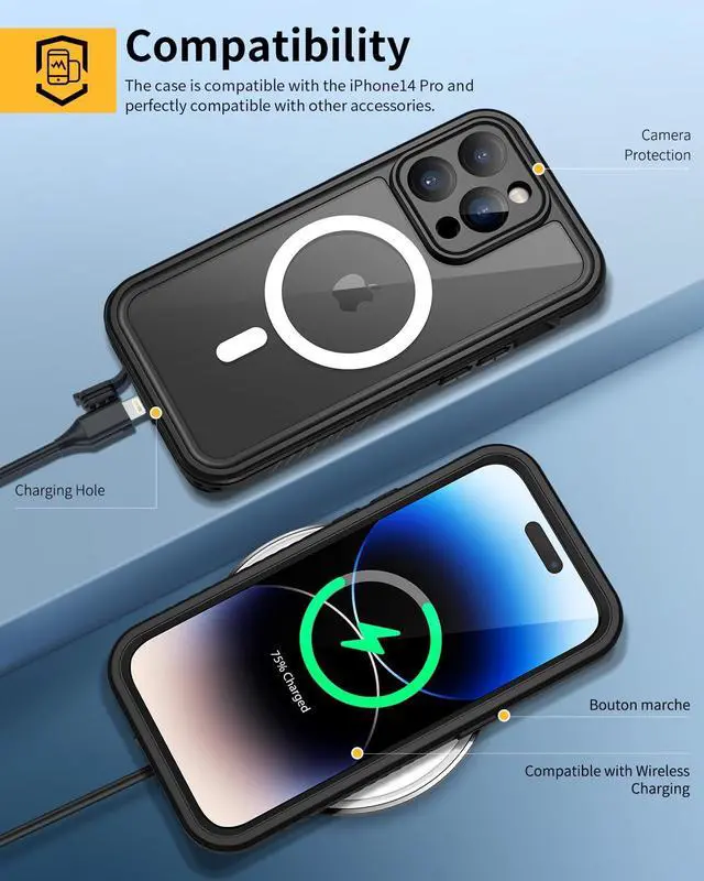Alt view image 6 of 7 - Magnetic for iPhone 14 Pro Max Case, Waterproof Dustproof Case with Built-in Screen Protector Compatible with Magsafe, Full Body Protective Cover for iPhone 14 Pro Max 6.7 inch -Black
