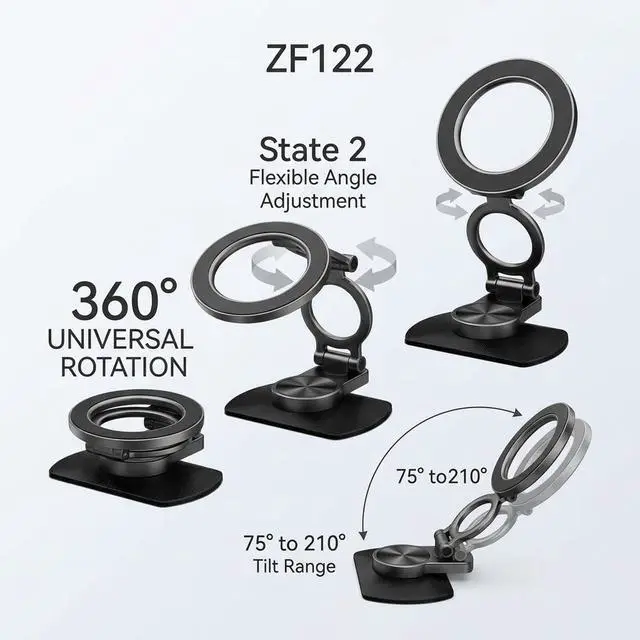 Alt view image 3 of 7 - Car Phone Holder for MagSafe, N52 Strong Magnetic 3M Adhesive Dashboard Mount, 57mm Ultra-Thin Foldable (0.75"), 360° Swivel + 75°~210° Tilt, Car Phone Stand for iPhone