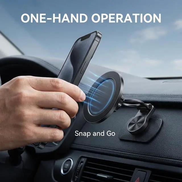 Alt view image 6 of 7 - Car Phone Holder for MagSafe, N52 Strong Magnetic 3M Adhesive Dashboard Mount, 57mm Ultra-Thin Foldable (0.75"), 360° Swivel + 75°~210° Tilt, Car Phone Stand for iPhone
