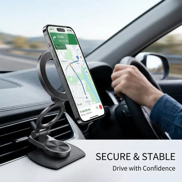 Alt view image 7 of 7 - Car Phone Holder for MagSafe, N52 Strong Magnetic 3M Adhesive Dashboard Mount, 57mm Ultra-Thin Foldable (0.75"), 360° Swivel + 75°~210° Tilt, Car Phone Stand for iPhone