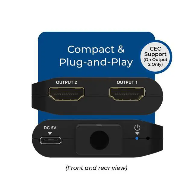 Alt view image 2 of 7 - 4K HDMI Splitter 1 in 2 Out 4:4:4 8-bit - HDCP 2.2, 18 Gbps, 4K@60Hz HDMI Duplicator/Distributor UltaHD High-Resolution Down Scaler - UHDS-102C