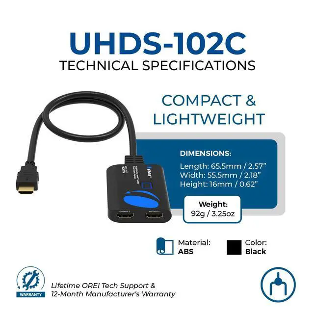 Alt view image 5 of 7 - 4K HDMI Splitter 1 in 2 Out 4:4:4 8-bit - HDCP 2.2, 18 Gbps, 4K@60Hz HDMI Duplicator/Distributor UltaHD High-Resolution Down Scaler - UHDS-102C
