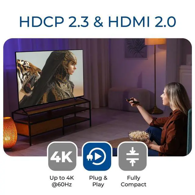 Alt view image 4 of 7 - 4K HDMI Splitter 1 in 2 Out 4:4:4 8-bit - HDCP 2.2, 18 Gbps, 4K@60Hz HDMI Duplicator/Distributor UltaHD High-Resolution Down Scaler - UHDS-102C